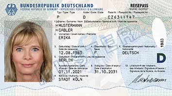 Datenseite des deutschen elektronischen Reisepasses (ePass)
